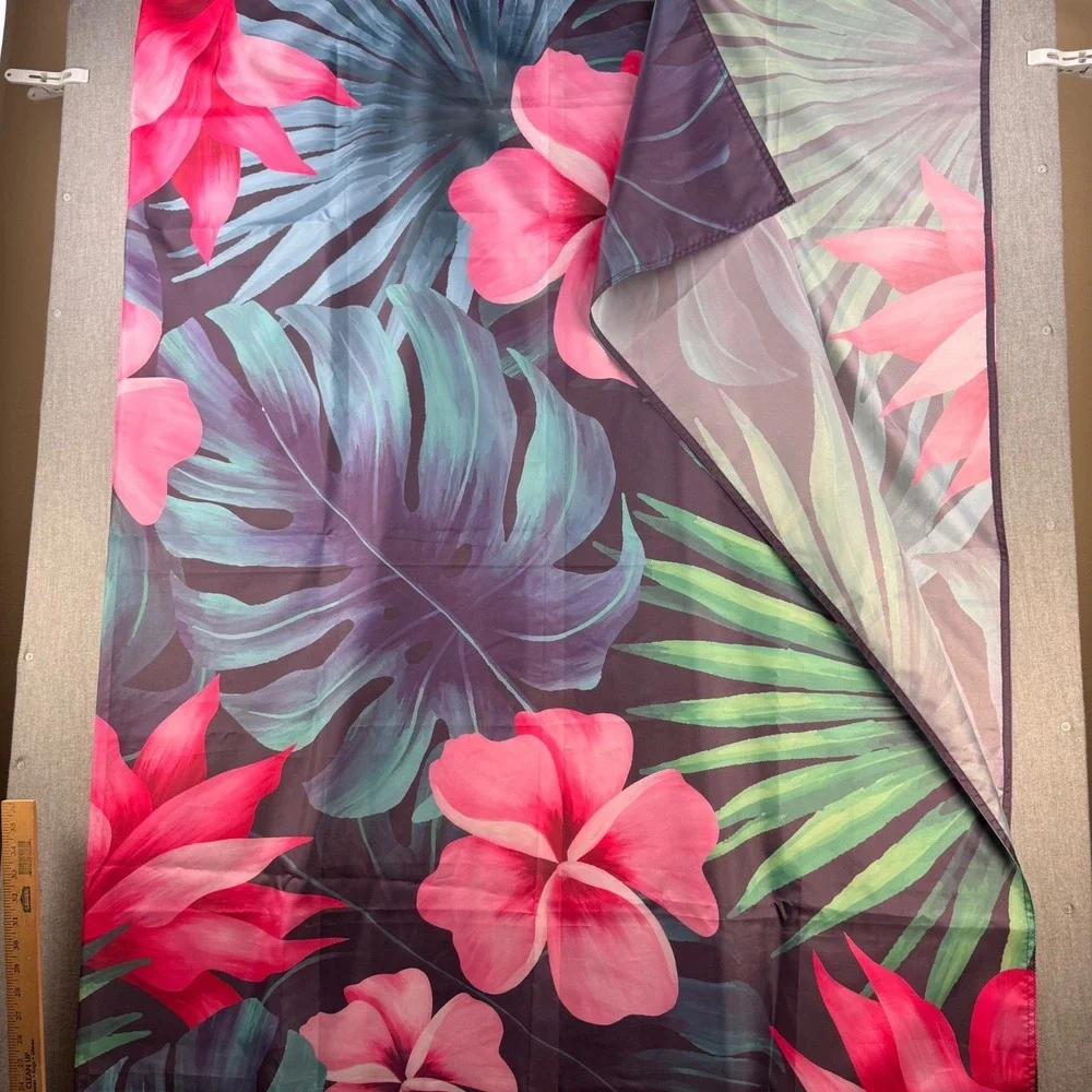 Tropical Floral Rectangle Tablecloth 60x82 Black Pink Green Unlined Summer